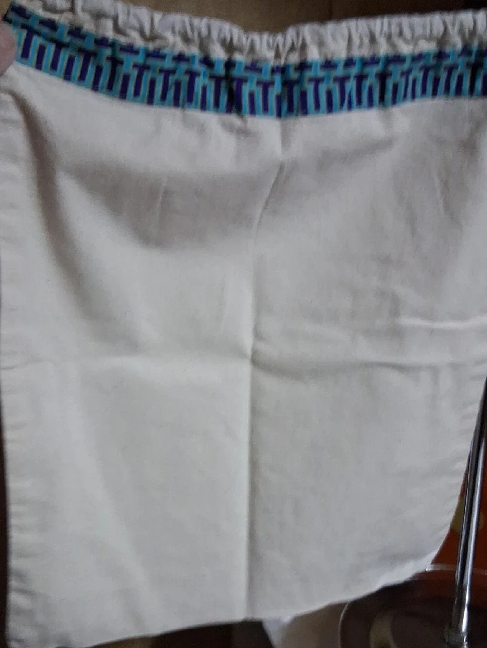Tory Burch Cream Canvas Travel Dust Bag with Blue Green Logo Trim